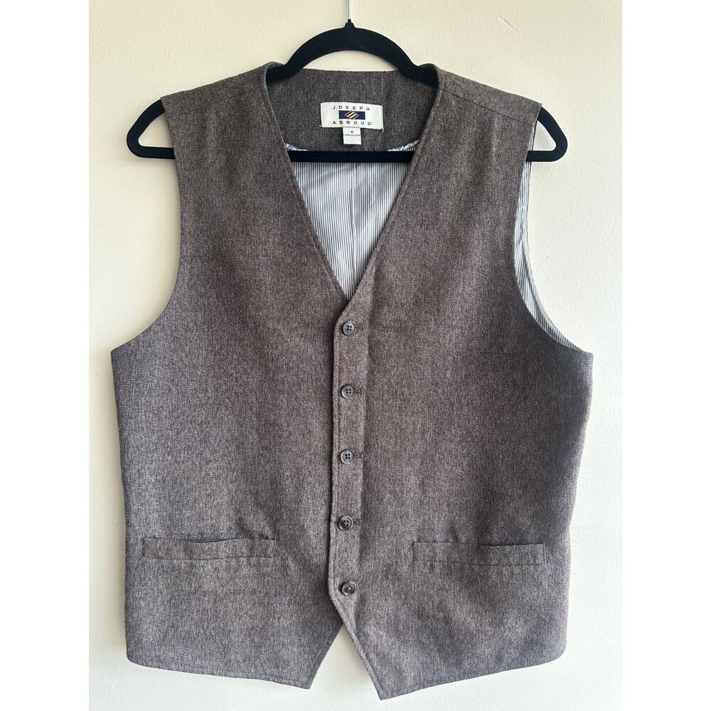 Joseph Abboud Brown Textured Suit Vest Mens Small 5 Button Waistcoat 65/35 Lined